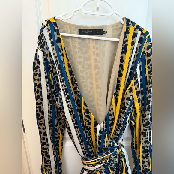 House of Harlow 1960 x REVOLVE Priscilla Dress in Yellow Leopard Stripe Y2K L - Picture 5 of 7